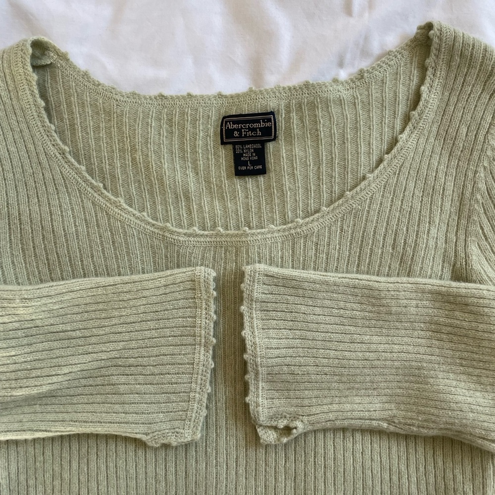 2000s style wide neck pale pastel green lambs wool sweater
